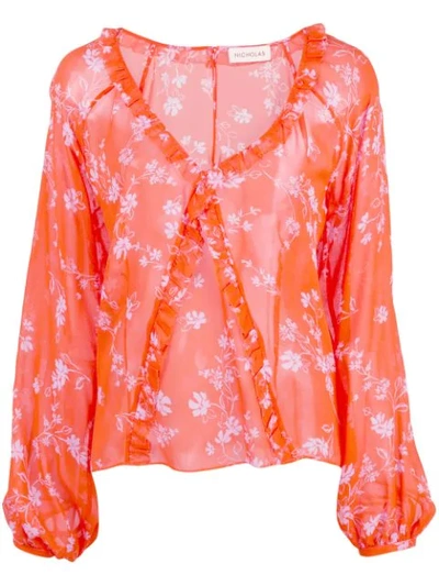 Nicholas Poppy Print Blouse In Orange