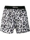 Tom Ford Men's Logo-band Leopard Silk Boxers In White