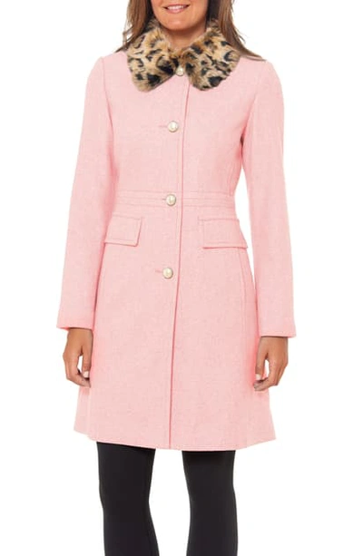 Kate Spade Wool-blend Coat With Leopard Faux-fur Collar In Soft Peony