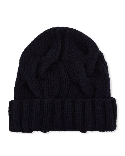 Loro Piana Chunky Knit Cashmere Beanie Hat In Navy