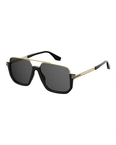 Marc Jacobs Square Metal & Acetate Sunglasses In Black/gold