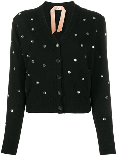 N°21 Crystal-embellished Wool Cardigan In Black