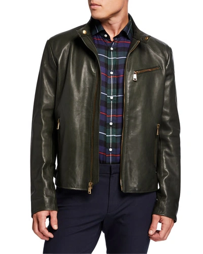 Ralph Lauren Men's Luxe Leather Zip-pocket Biker Jacket In Green