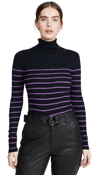 A.l.c Desi Striped Turtleneck Sweater In Midnight/violet