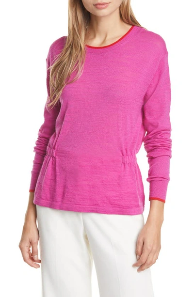 Veronica Beard Charlene Cinched Wool Pullover Sweater In Pink