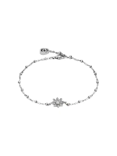 Gucci 18k White Gold Diamond Flora Gg Bracelet In Undefined