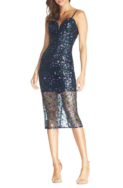 Dress The Population Addison Sequin Lace Cocktail Dress In Emerald-violet-navy Multi