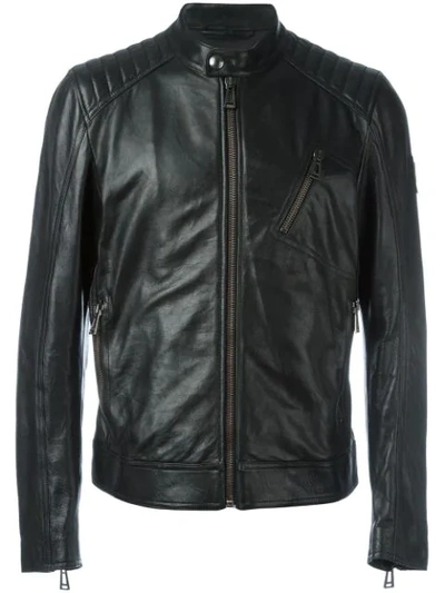 Belstaff Lambskin Leather Racer Jacket In Black