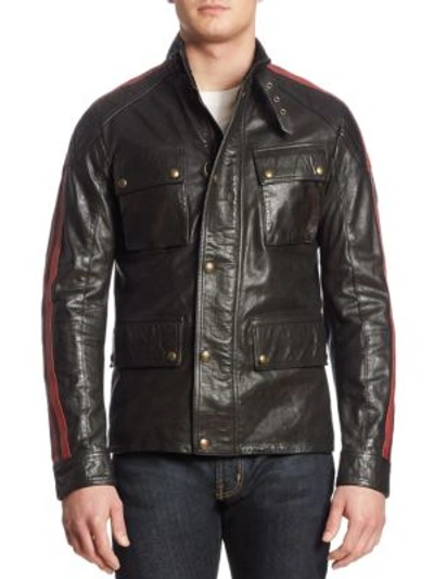 Belstaff Daytona Waxed Leather Jacket W/racing Stripes In Black | ModeSens