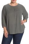 Nydj Henley 3/4 Sleeve Blouse (plus Size) In Dk Olive S