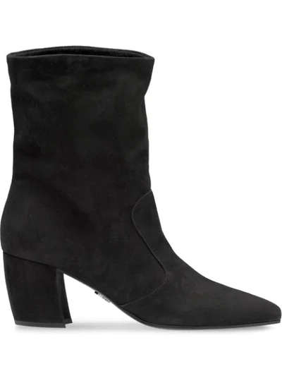 Prada Pointed Toe Ankle Booties In Black