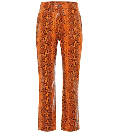 Grlfrnd Snakeskin-print Straight Leather Trousers In Orange Snake