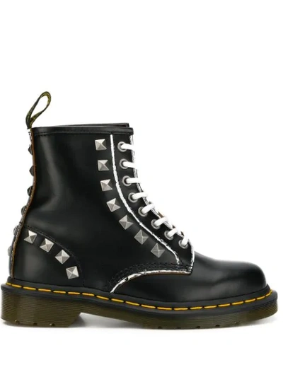 Dr. Martens' 1460 Combat Boot In Black Leather With Studs