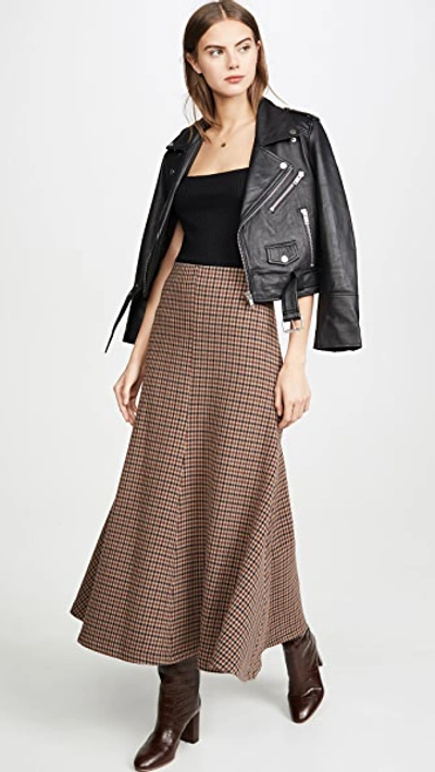 A.w.a.k.e. Bell Gingham Skirt In Beige/brown