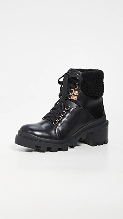 Alice And Olivia Hettie Combat Boots In Black ModeSens