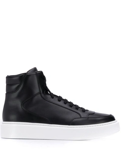 Prada Leather High-top Sneakers In Black