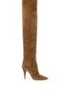 Saint Laurent Kiki Slouchy Suede Over-the-knee Boots In Land