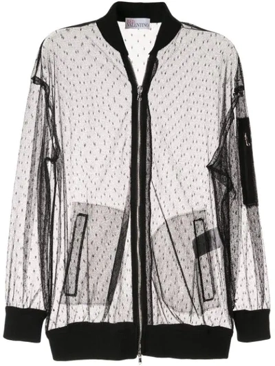 Red Valentino Tulle Bomber Jacket In Black