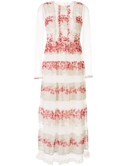 Red Valentino Floral Panels Long Dress In White
