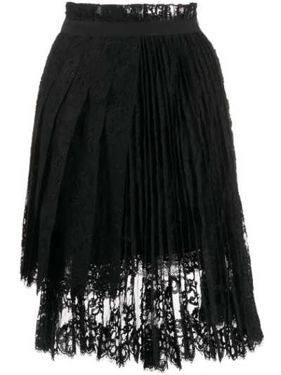 Ermanno Scervino Pleated Lace Skirt In 95708 Black