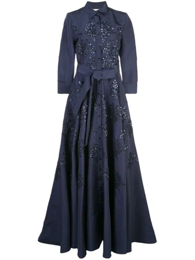 Carolina Herrera Floral-embellished Silk Gown In Blue