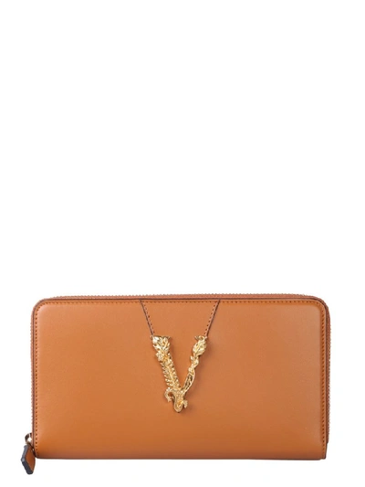 Versace Wallet With Zip In Marrone