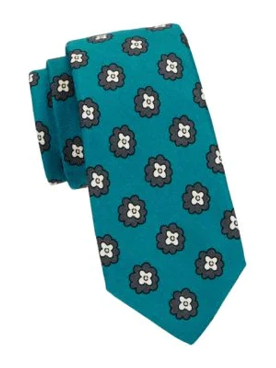 Kiton Floral Wool & Silk-blend Tie In Dark Green