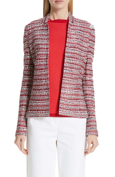 St John Amelia Tweed Knit Jacket In Crimson Multi