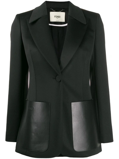 Fendi Oversized Leather Pockets Blazer In F0gme Black