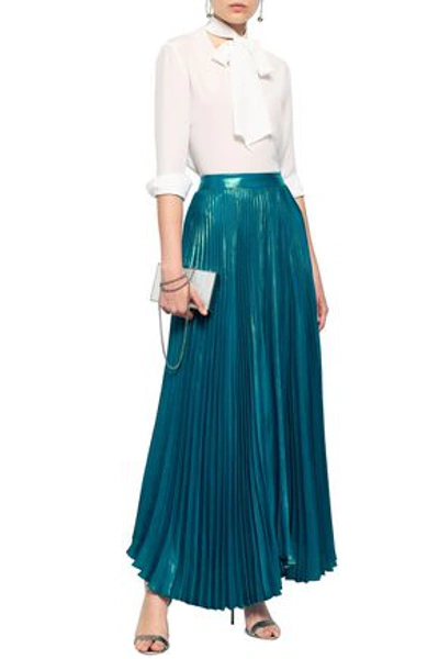 Alice And Olivia Pleated Lamé Maxi Skirt In Turquoise