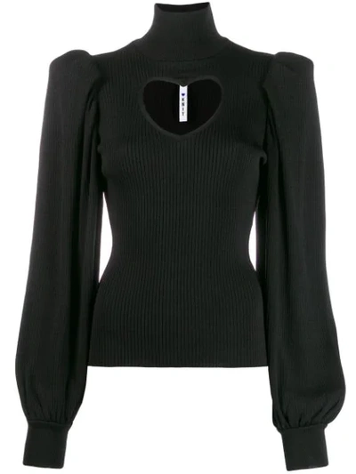 Msgm Knitted Top With Heart-shaped Cut Out And Puffed Sleeves In Black