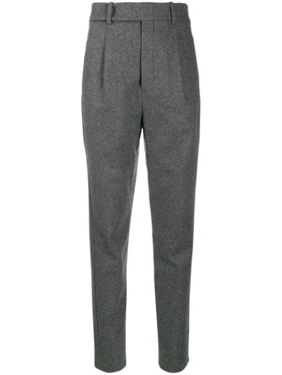 Saint Laurent High-rise Flannel Trousers With Darts In Grey