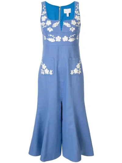 Alice Mccall Pastime Paradise Embroidered Cotton Midi Dress In Blue