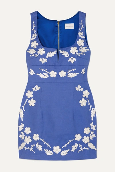 Alice Mccall Pastime Paradise Embroidered Cotton Mini Dress In Blue