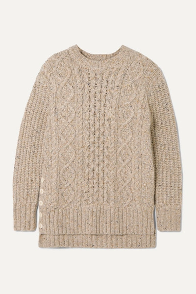 Alex Mill Button-embellished Cable-knit Merino Wool-blend Sweater In Beige