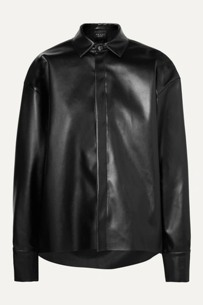 A.w.a.k.e. Business Woman Asymmetric Faux Leather Shirt In Black