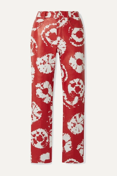 Area Printed Leather Straight-leg Pants In Red