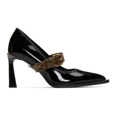 Fendi Logo-print Coated Canvas And Patent-leather Mary Jane Pumps In Black