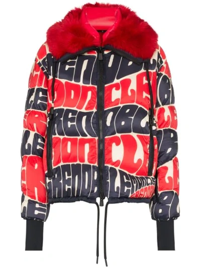 Moncler Plaret Faux Fur-trimmed Printed Down Ski Jacket In Red