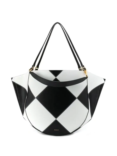 Wandler Mia Large Chequered Leather Tote Bag In Black