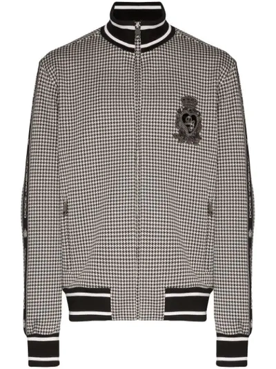 Dolce & Gabbana Crest-embroidered Houndstooth Bomber Jacket In Grey