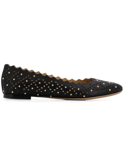Chloé Scalloped Edge Ballerina Shoes In Black