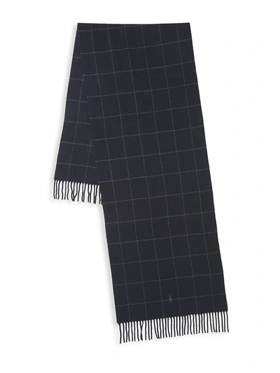 Polo Ralph Lauren Core Windowpane Cashmere & Wool Scarf In Navy Charcoal