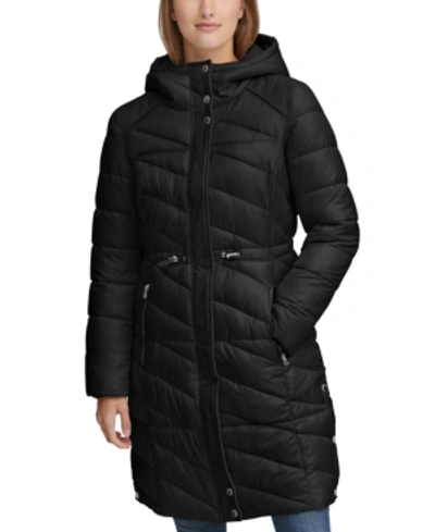 Andrew Marc Drawstring Hooded Puffer Coat In Black