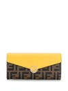 Fendi Leather Continental Wallet In Yellow