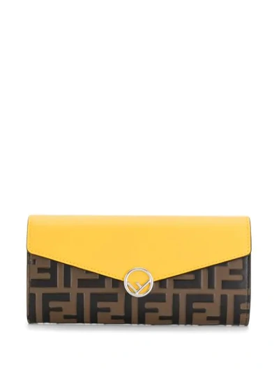 Fendi Leather Continental Wallet In Yellow