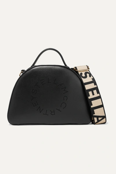 Stella Mccartney Perforated Logo Faux Leather Shoulder Bag In Black