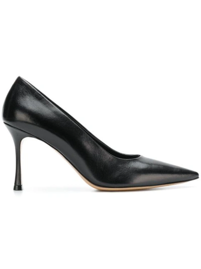 The Row Champagne Leather Point-toe Pumps In Black