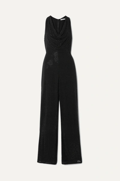 Alice And Olivia Alice + Olivia Woman Lyle Wrap-effect Cropped Sequined Crepe Jumpsuit Black
