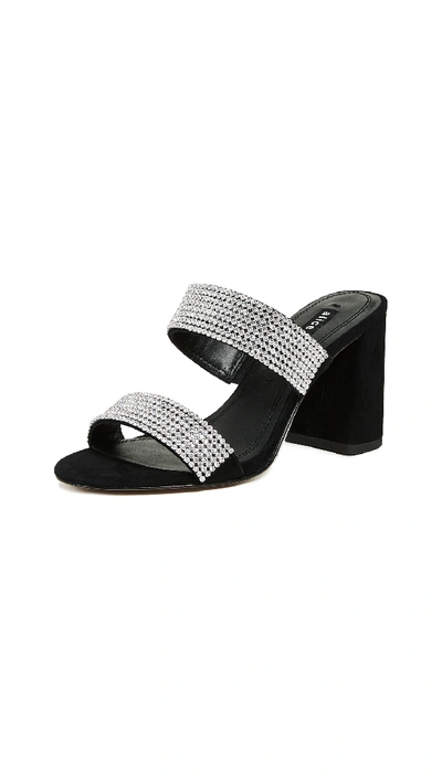 Alice And Olivia Laleah Embellished Double-strap Block Heel Sandals In Black Clear